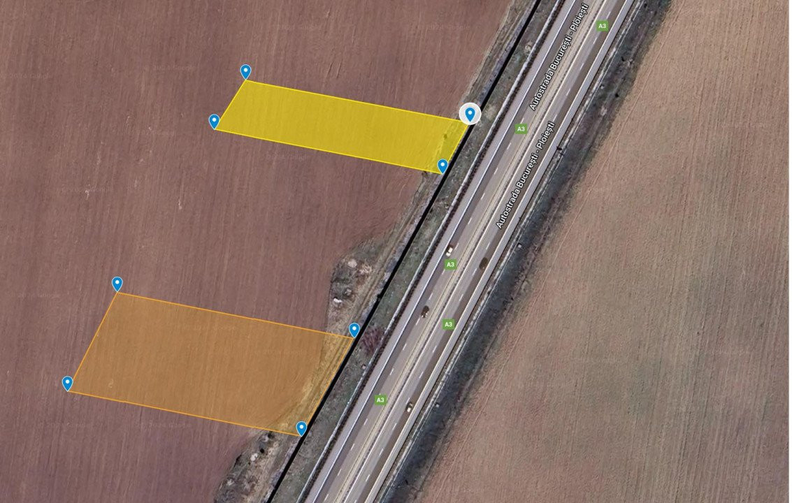 Teren intravilan 6700 mp (2200 mp si 4500 mp) cu deschidere la autostrada A3!
