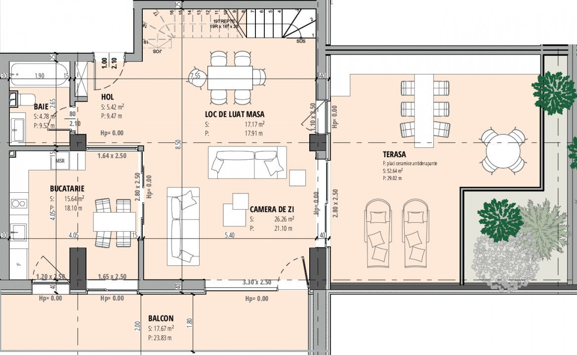 Duplex 4 camere si curte proprie la etajul 5 in Primavera Campus Tomis Nord 