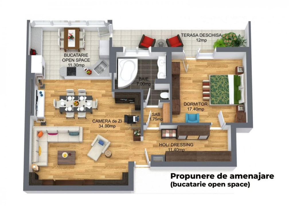 Apartament inedit! 2 camere decomandate si luminoase, 72mp cu terasa de 23mp!