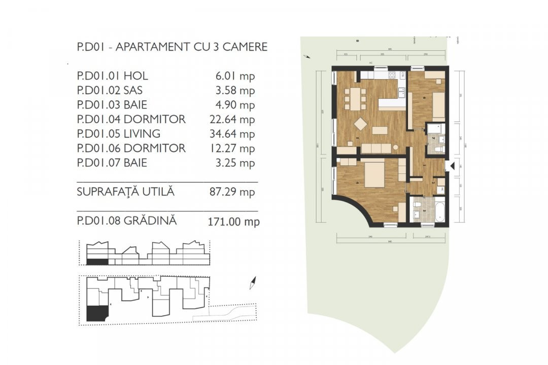 Apartament cu 3 camere, cu grădină proprie * D01 Coquette Style (M99 Residence) 