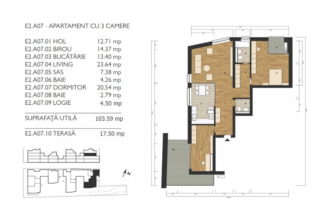 Apartament cu 3 camere, cu balcon și terasă * A07 Coquette Style (M99 Residence)