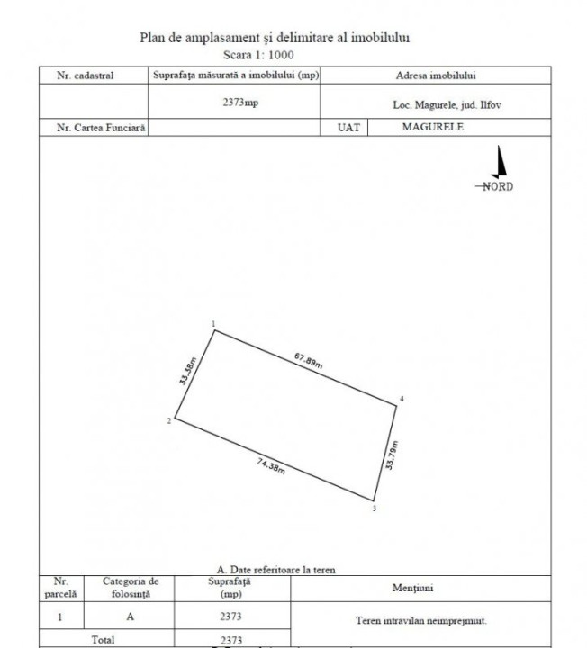 Teren suprafata 2373mp, Magurele, Ilfov !