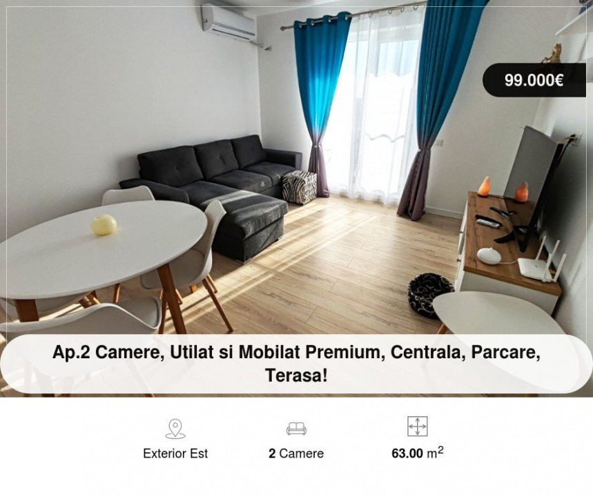 2 camere la Cheie, Utilat si Mobilat, Centrala, Loc Parcare Privata