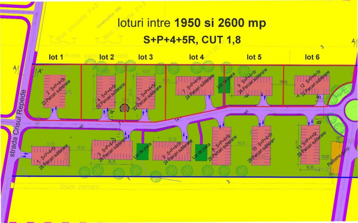 Loturi pt dezvoltare imobiliară Bragadiru, str. Crișul Repede | S+P+4+5R |