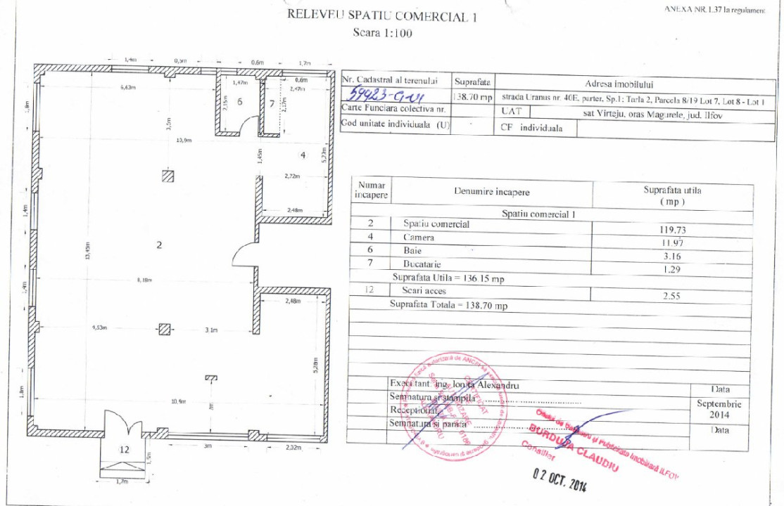 Spatiu Comercial 138,7 MP+2 locuri parcare New Residence