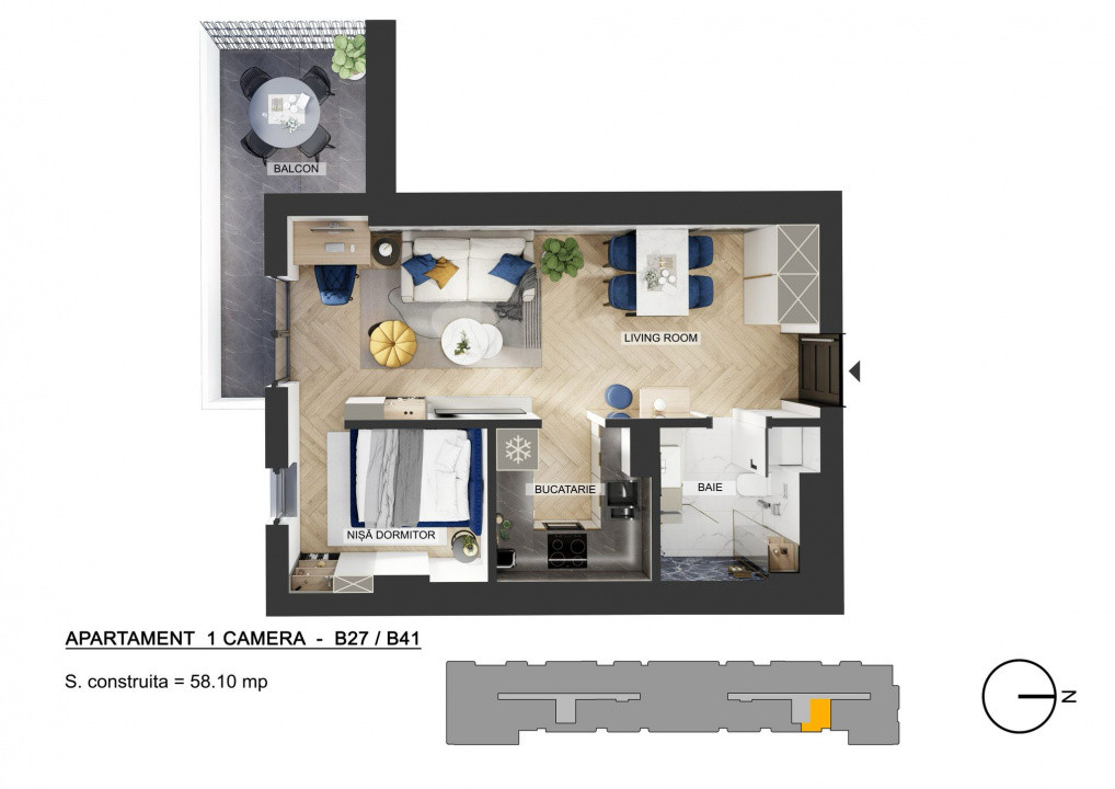 Studio de vanzare MY PLACE RESIDENCE - la PIPERA Plazza/bariera Petricani
