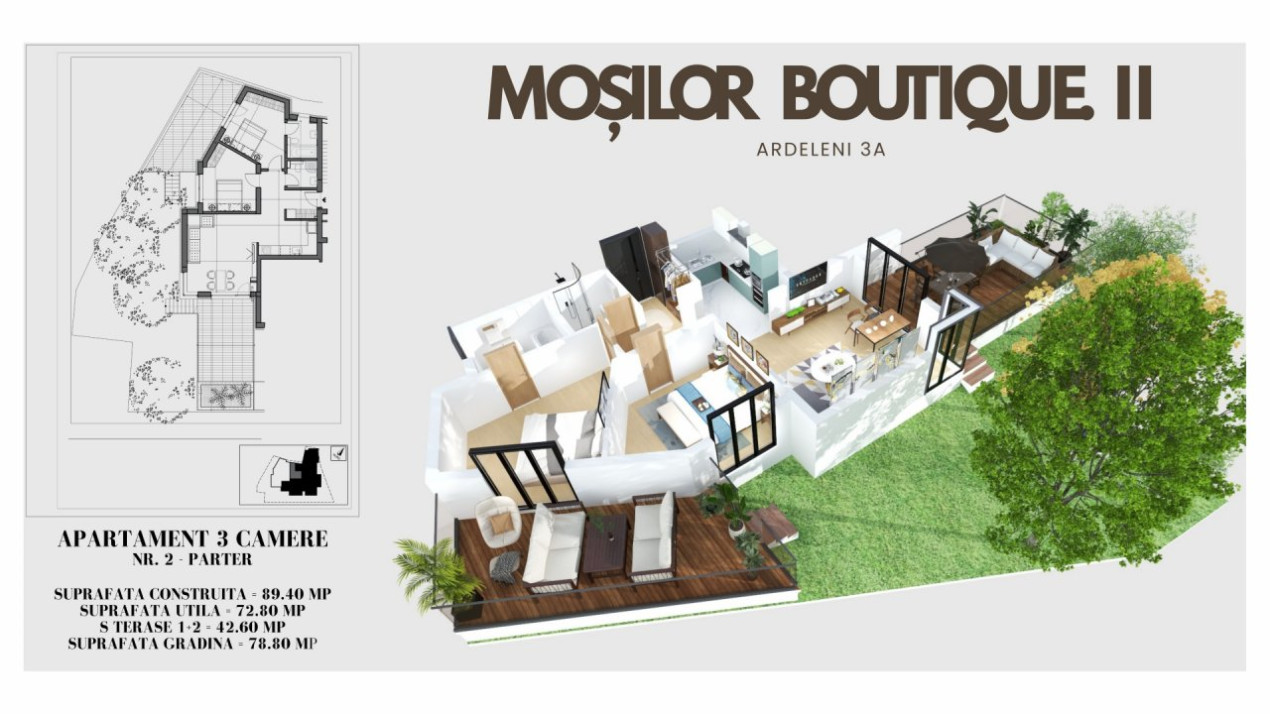 Mosilor Boutique II  apartament cu gradina si 2 terase !