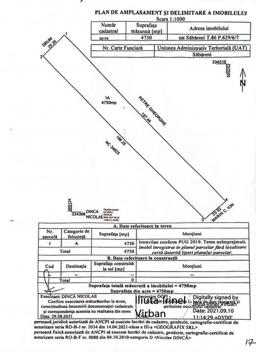 Teren Constructii Intravilan 4750mp SABARENI