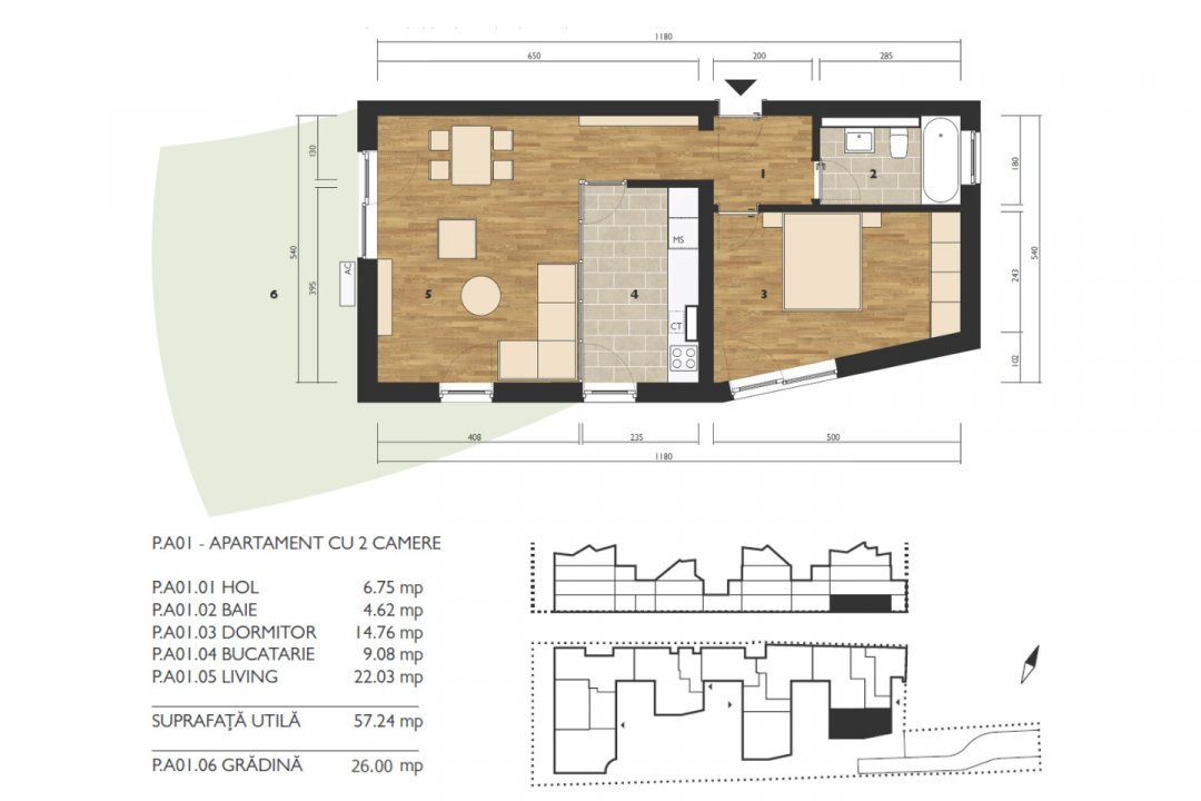 Apartament 2 camere la parter, cu grădină * A01 Coquette Style ( M99 Residence )