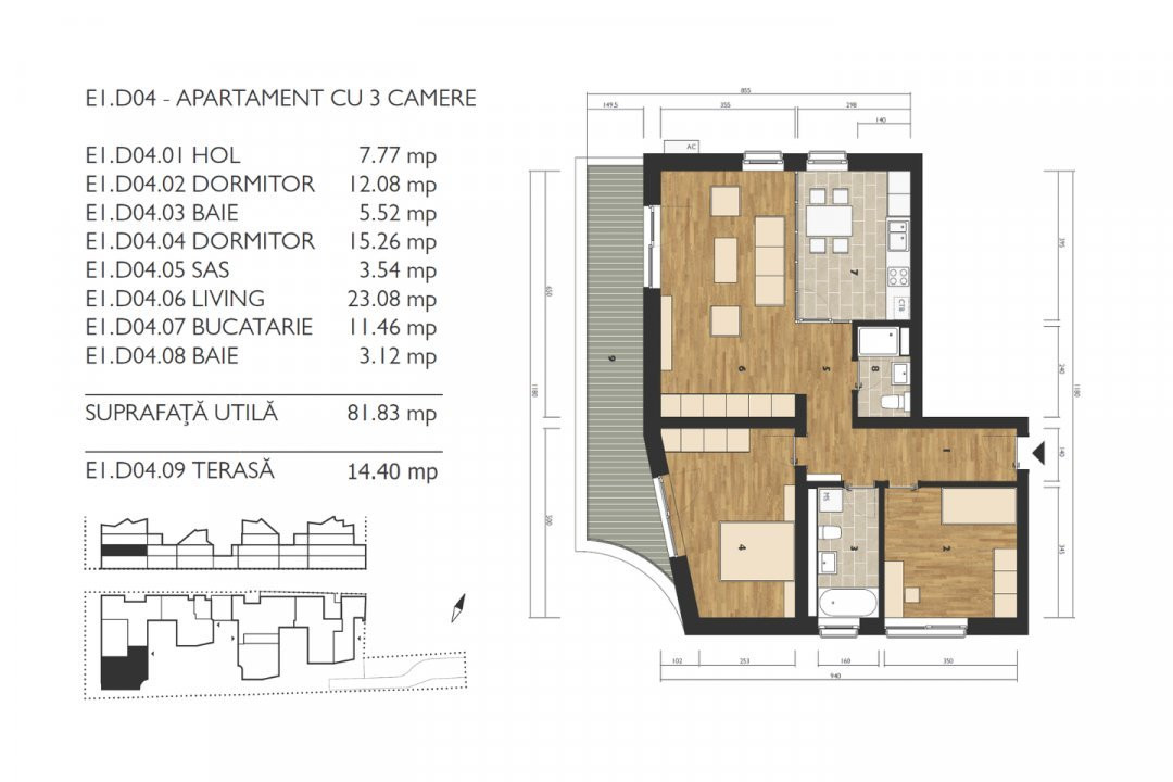 Apartament cu 3 camere, cu terasă spre Tâmpa* D04 Coquette Style (M99 Residence)